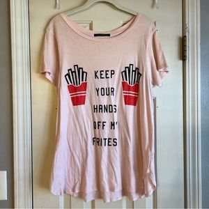 Wildfox graphic tee keep your hands off my frites pink size medium